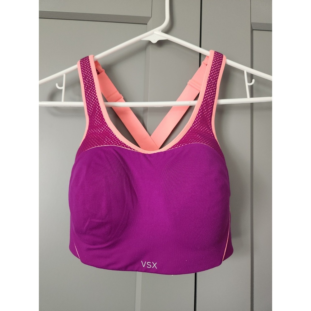 Victorias Secret VSX Sports Bra Womens 32DD Purple Pink Crossback Medium Impact